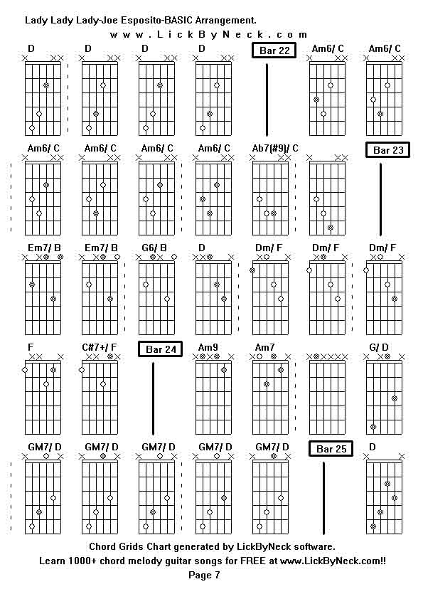 Chord Grids Chart of chord melody fingerstyle guitar song-Lady Lady Lady-Joe Esposito-BASIC Arrangement,generated by LickByNeck software.